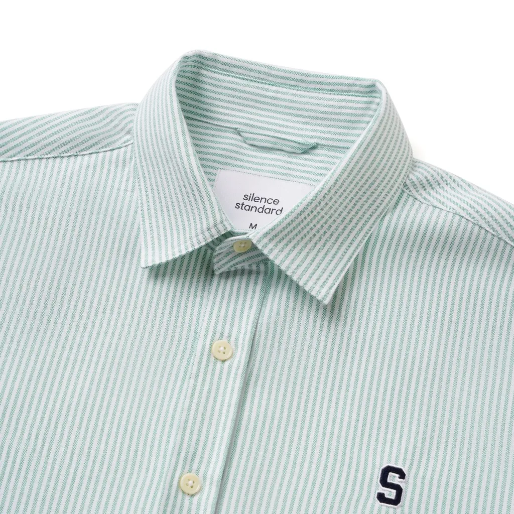Ảnh Áo sơ mi SilenceStandard Premium Oxford Shirt Logo S thêu/ kẻ xanh lá cây [SO02] 2