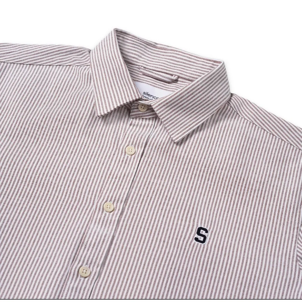 Ảnh Áo sơ mi SilenceStandard Premium Oxford Shirt Logo S thêu/ kẻ nâu [SO02] 1