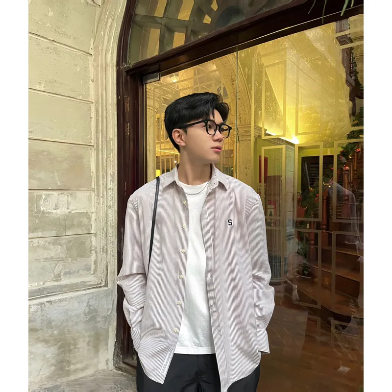 Ảnh Áo sơ mi SilenceStandard Premium Oxford Shirt Logo S thêu/ kẻ nâu [SO02] 3