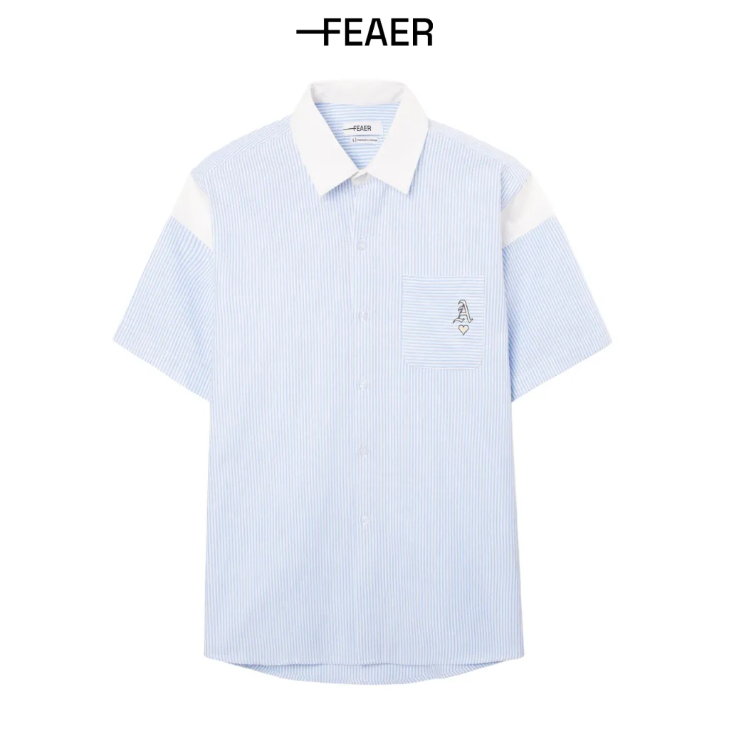 Ảnh Áo sơ mi sọc nam Hearts tay ngắn, vải Oxford cao cấp, thấm hút tốt, logo thêu quân bài đặc biệt - FEAER 2