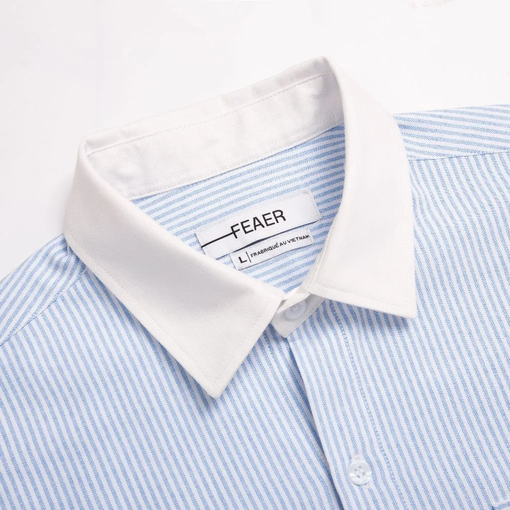 Ảnh Áo sơ mi sọc nam Hearts tay ngắn, vải Oxford cao cấp, thấm hút tốt, logo thêu quân bài đặc biệt - FEAER 3