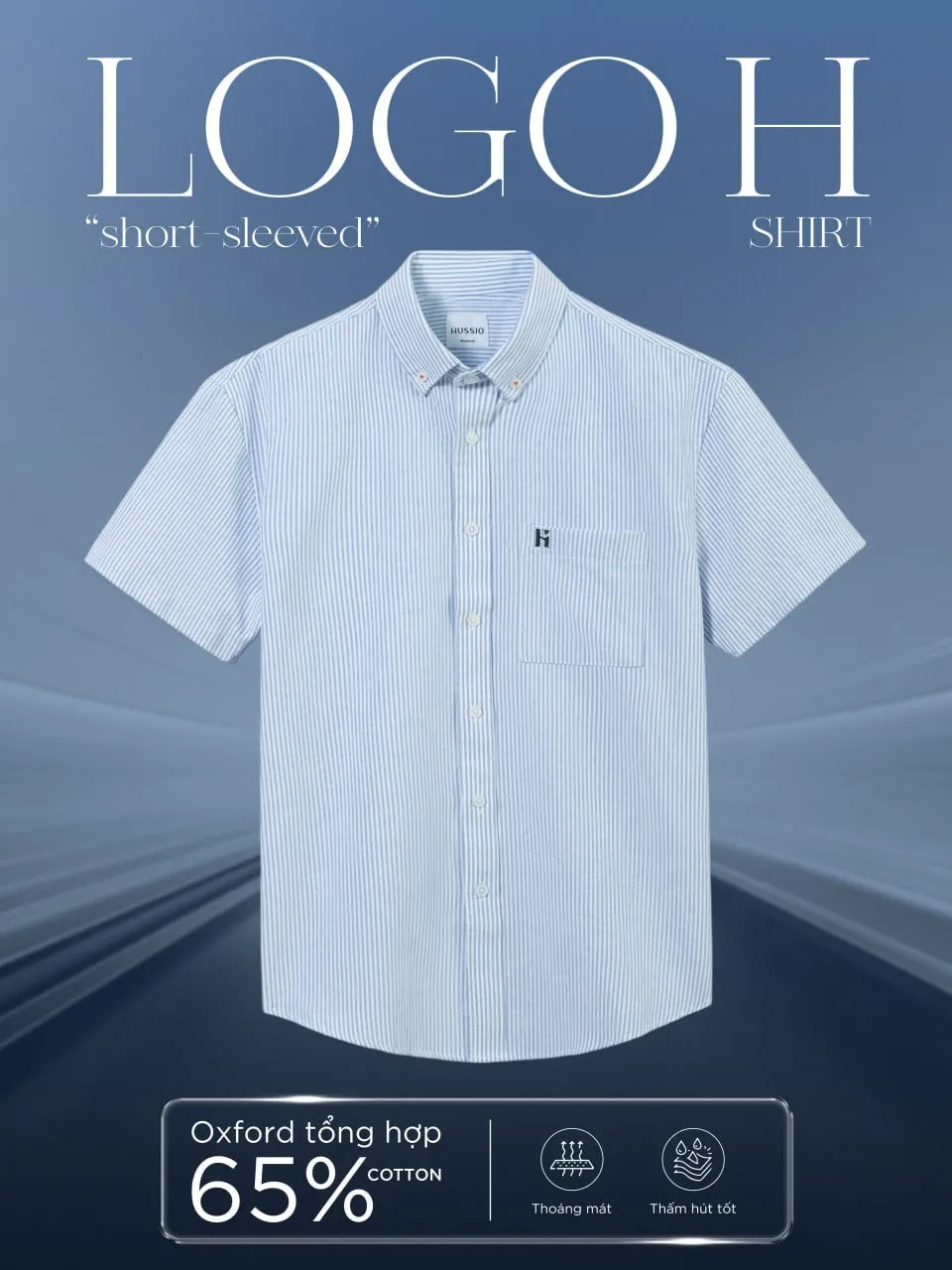 Ảnh Áo sơ mi sọc nam tay ngắn LOGO H SEASON 2 vải Oxford cao cấp, sang trọng, thanh lịch - HUSSIO 2
