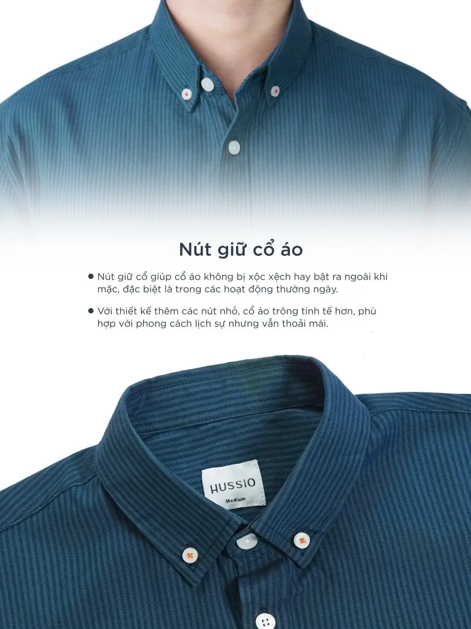 Ảnh Áo sơ mi sọc nam tay ngắn LOGO H SEASON 2 vải Oxford cao cấp, sang trọng, thanh lịch - HUSSIO 4