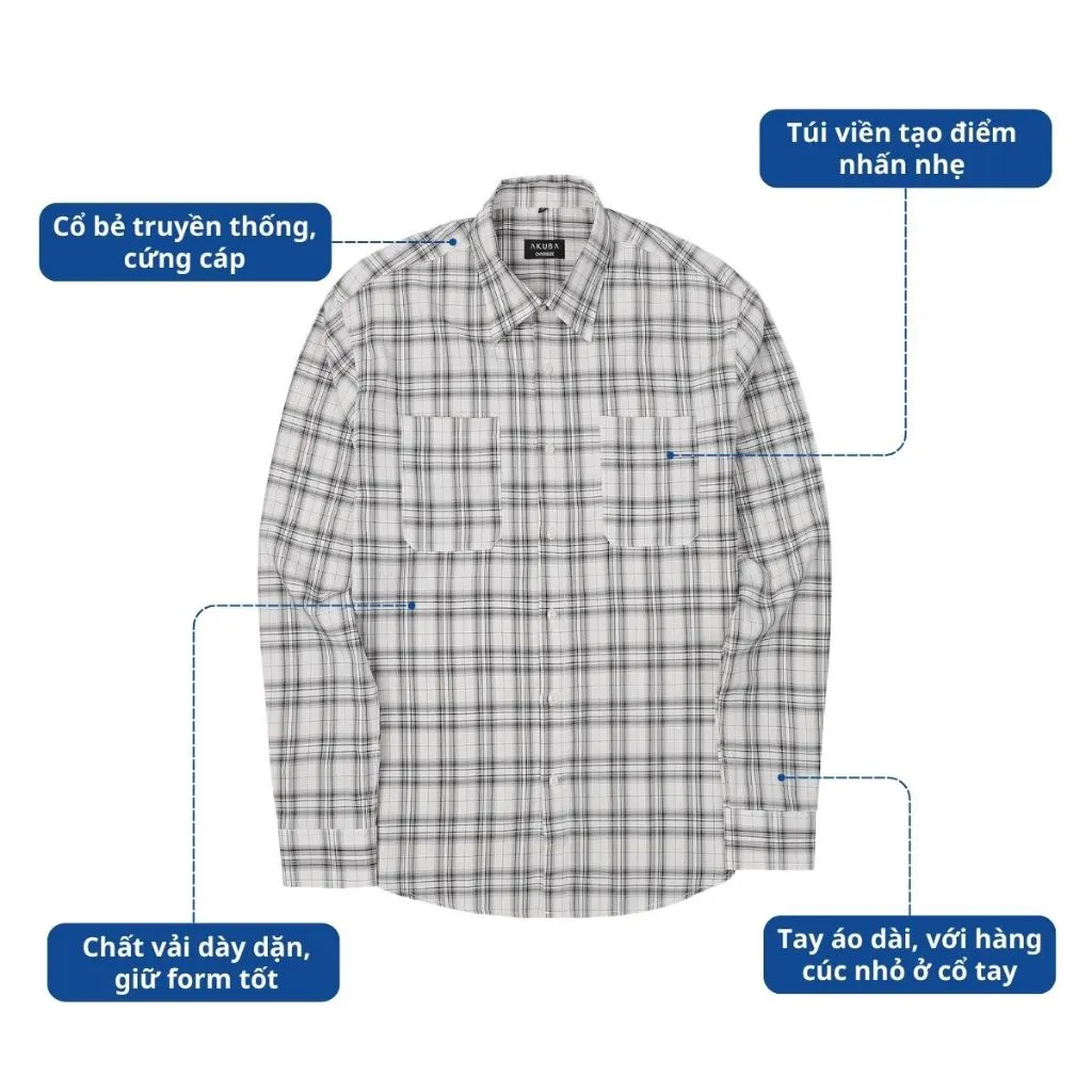 Ảnh Áo Sơ Mi Tay Dài AKUBA form oversize, họa tiết kẻ sọc basic, chất vải bền đẹp | 01J0590 2
