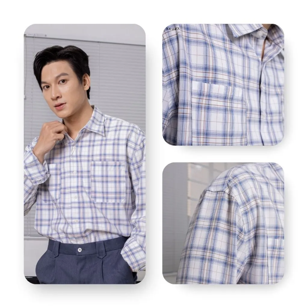 Ảnh Áo Sơ Mi Tay Dài AKUBA form oversize, họa tiết kẻ sọc basic, chất vải bền đẹp | 01J0590 3