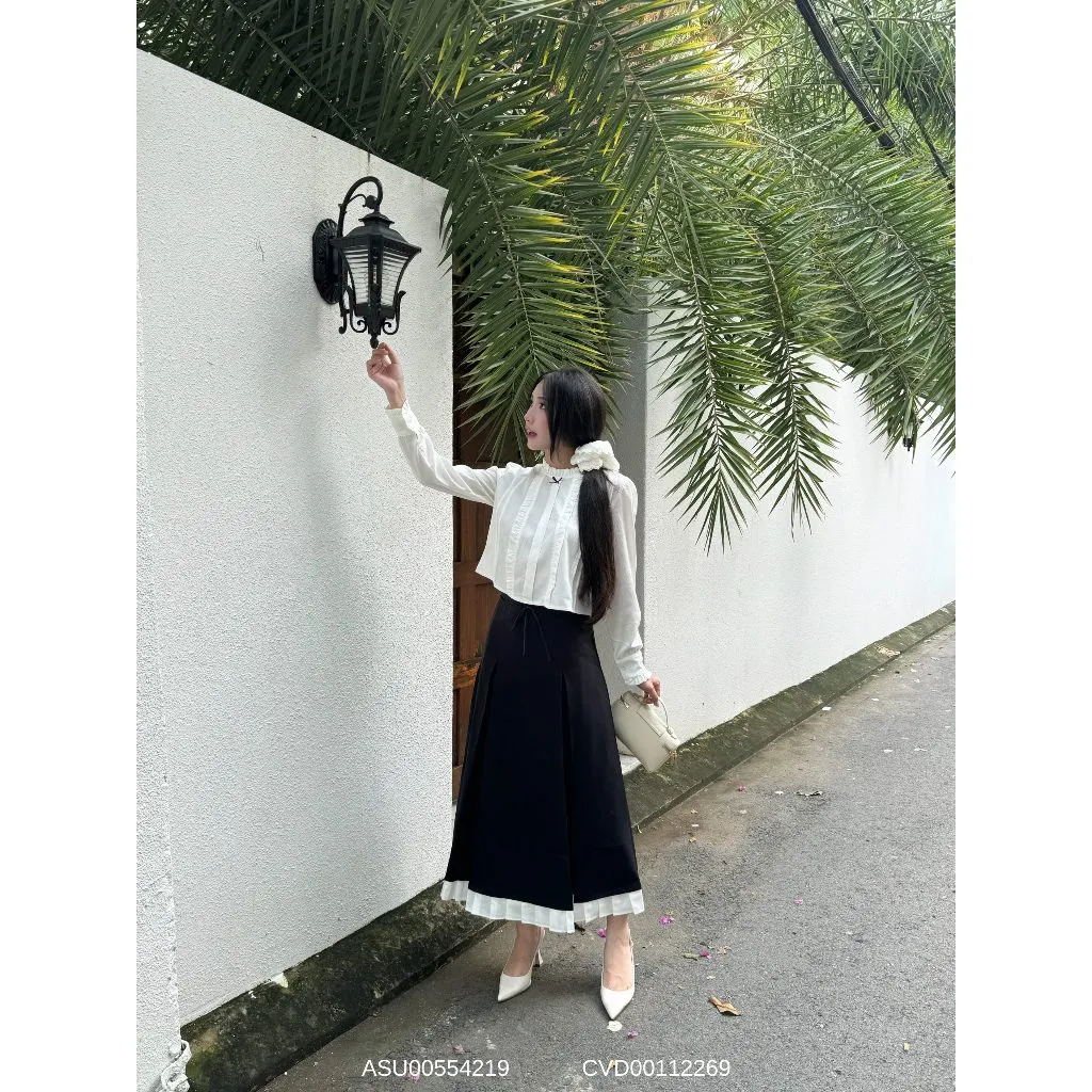 Ảnh Áo sơ mi tay dài phối nơ VMSTYLE cổ sen viền bèo dễ thương đi chơi, đi học, đi làm ASU00554 4