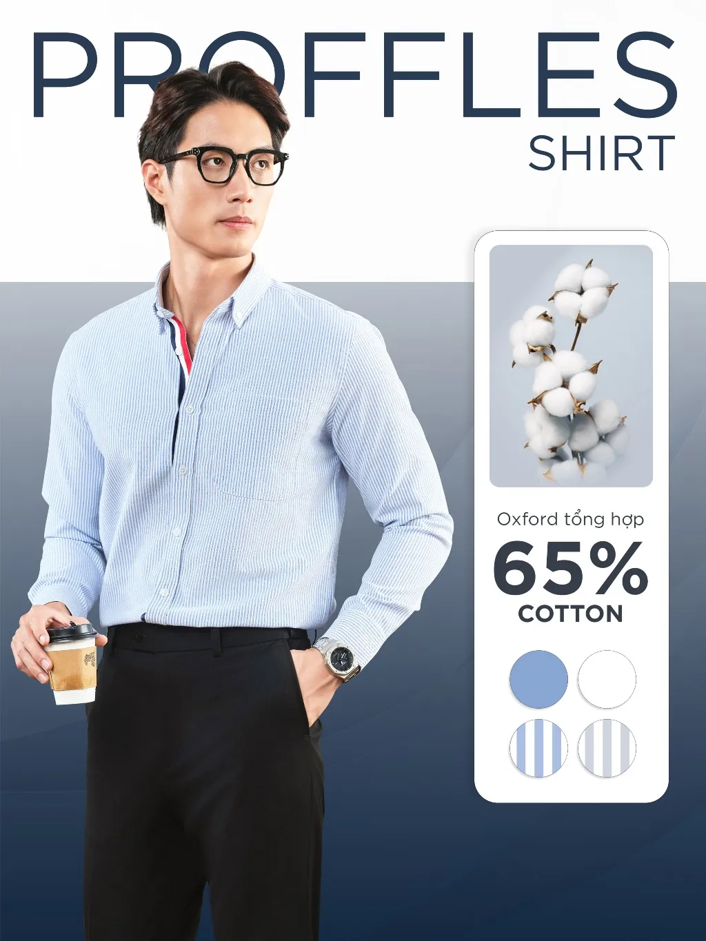 Ảnh Áo sơ mi tay dài phối viền trụ nút PROFFLES vải Oxford xuất xịn, thoáng mát, đứng form - HUSSIO 2