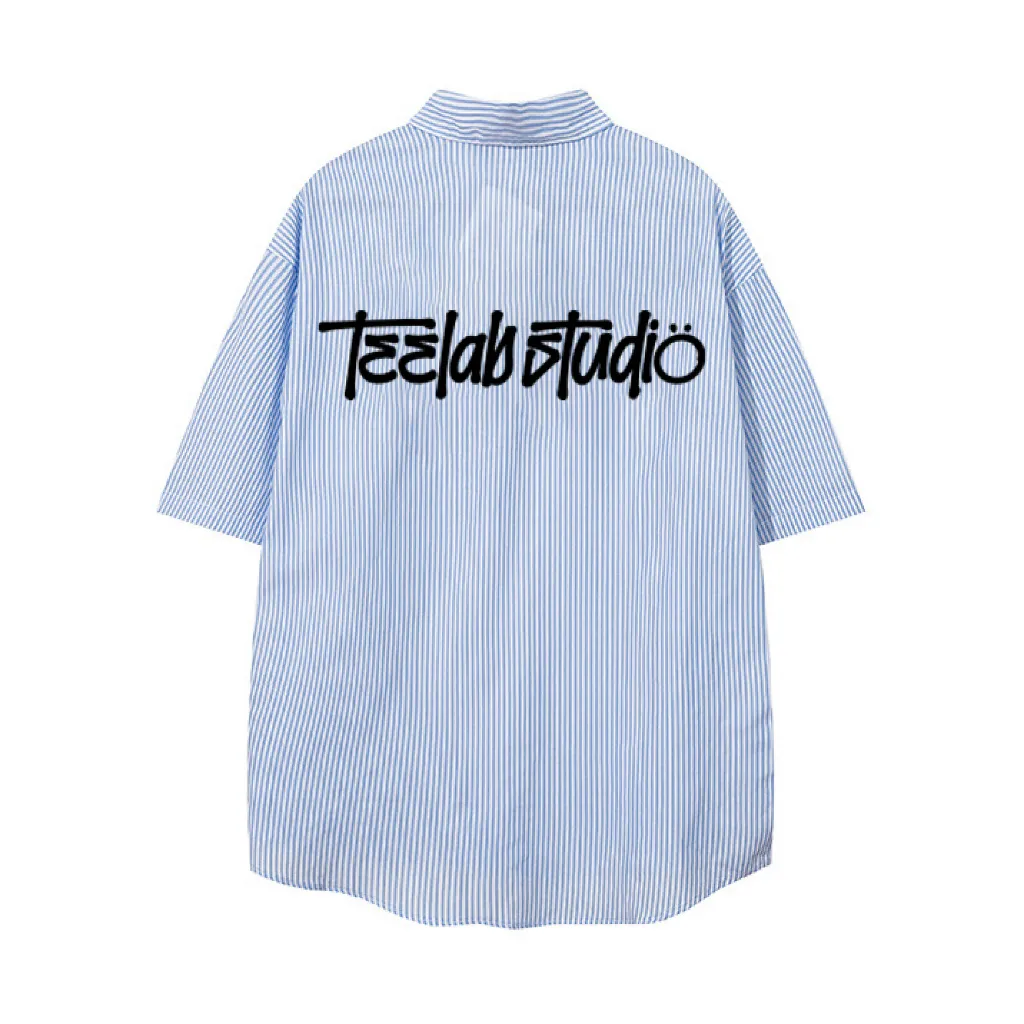Ảnh Áo Sơ Mi Tay Ngắn Kẻ Sọc Teelab Graffiti Unisex Form Oversize Local Brand màu Xanh SS049 2