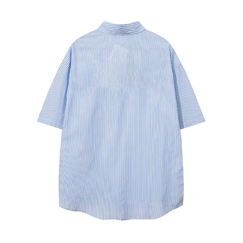 Ảnh Áo Sơ Mi Tay Ngắn Kẻ Sọc Teelab Local Brand Unisex Form Oversize 3 Màu Xanh, Hồng, Xám SS052 3