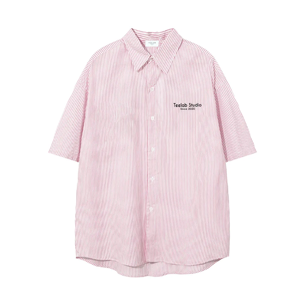 Ảnh Áo Sơ Mi Tay Ngắn Kẻ Sọc Teelab Local Brand Unisex Form Oversize 3 Màu Xanh, Hồng, Xám SS052 4