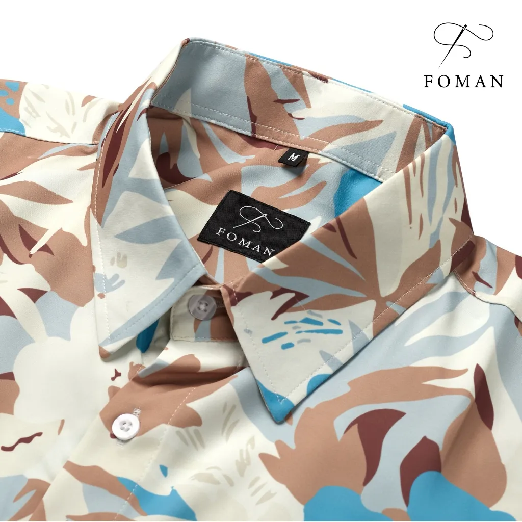 Ảnh Áo sơ mi tay ngắn Nam chính hãng FOMAN hoạ tiết Lá Phong Maple Leaf vải Lụa, thoáng mát, thấm hút, không nhăn | FM-64 3