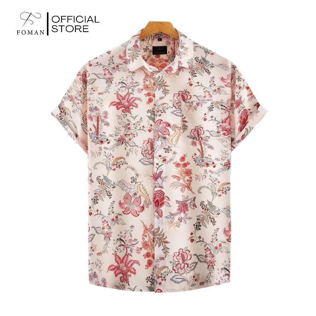 Ảnh Áo sơ mi tay ngắn nam FOMAN chính hãng, hoạ tiết BLOSSOMING FLOWERS, vải Lụa Mango thoáng mát, thấm hút, mềm mịn | FM-75 1