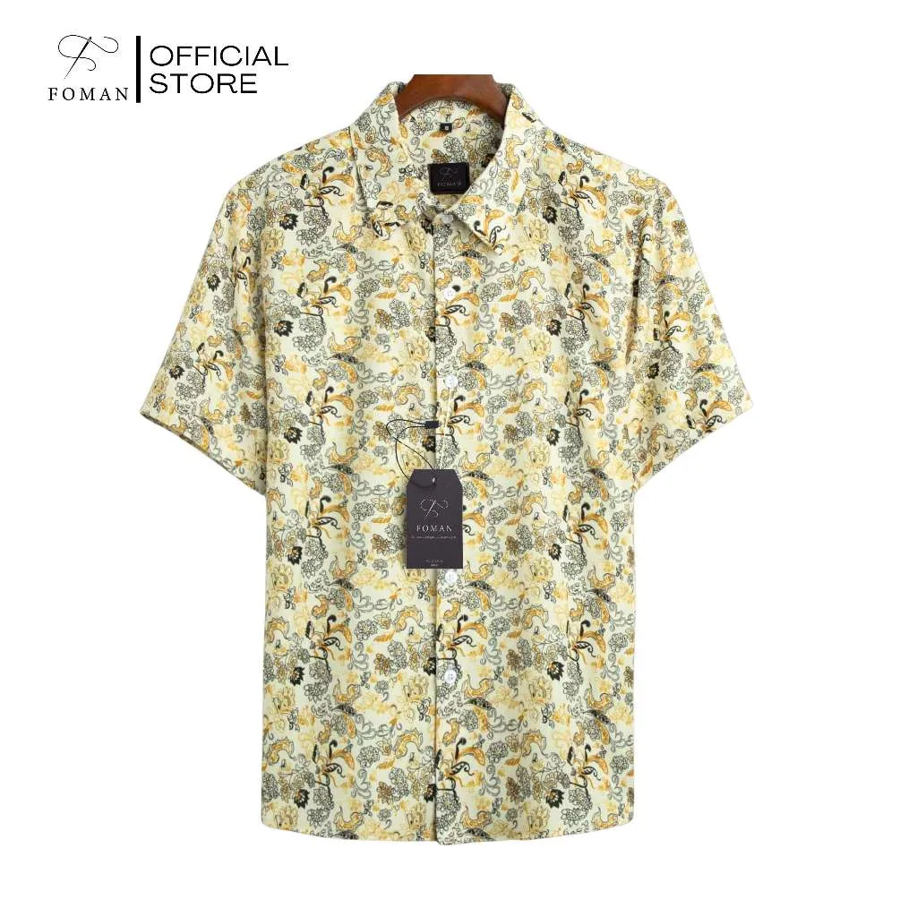 Ảnh Áo sơ mi tay ngắn nam FOMAN chính hãng, hoạ tiết Ethnic Paisley, vải Lụa Mango thoáng mát, thấm hút, mềm mịn, không nhăn 1