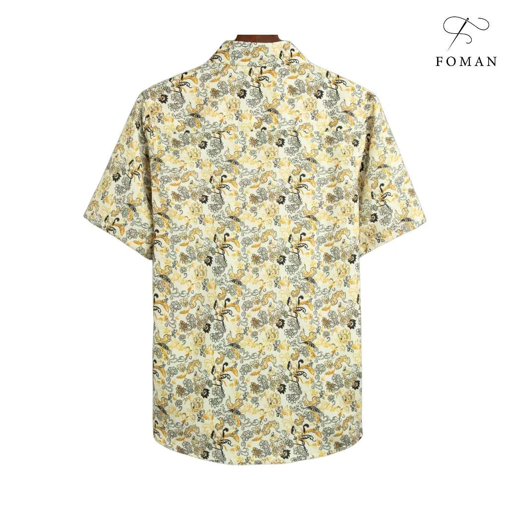 Ảnh Áo sơ mi tay ngắn nam FOMAN chính hãng, hoạ tiết Ethnic Paisley, vải Lụa Mango thoáng mát, thấm hút, mềm mịn, không nhăn 2