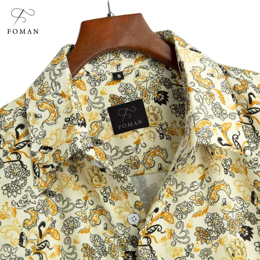 Ảnh Áo sơ mi tay ngắn nam FOMAN chính hãng, hoạ tiết Ethnic Paisley, vải Lụa Mango thoáng mát, thấm hút, mềm mịn, không nhăn 3