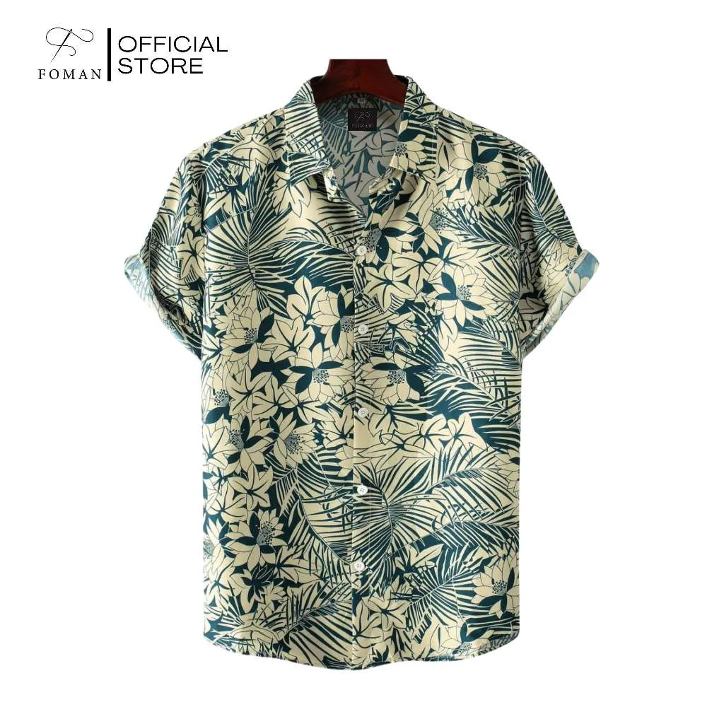 Ảnh Áo sơ mi tay ngắn nam FOMAN chính hãng, hoạ tiết Tropical Plant, vải Lụa Mango thoáng mát, thấm hút, mềm mịn, không nhăn 1