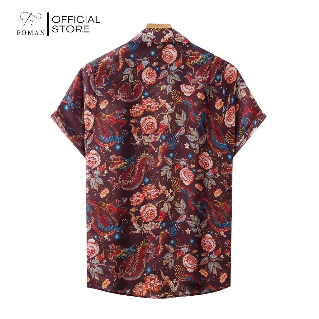 Ảnh Áo sơ mi tay ngắn nam FOMAN hoạ tiết Embroidered Dragon Rose, vải Lụa Mango mềm mịn, thoáng mát, thấm hút, không nhăn 2