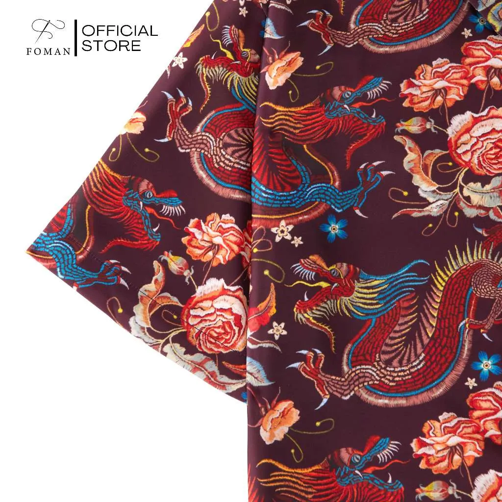Ảnh Áo sơ mi tay ngắn nam FOMAN hoạ tiết Embroidered Dragon Rose, vải Lụa Mango mềm mịn, thoáng mát, thấm hút, không nhăn 4