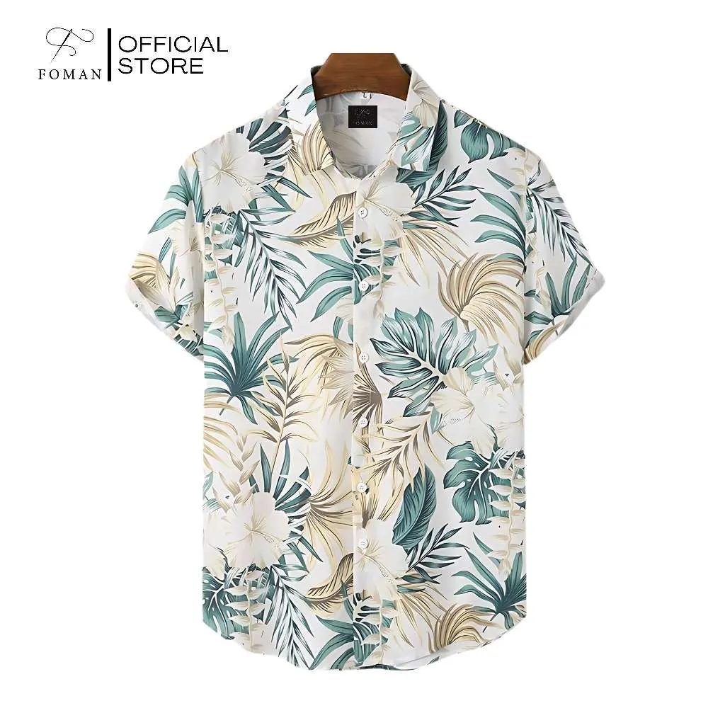 Ảnh Áo sơ mi tay ngắn nam FOMAN chính hãng, hoạ tiết Classic Hawaii, vải Lụa Mango thoáng mát, thấm hút, mềm mịn, không nhăn 1