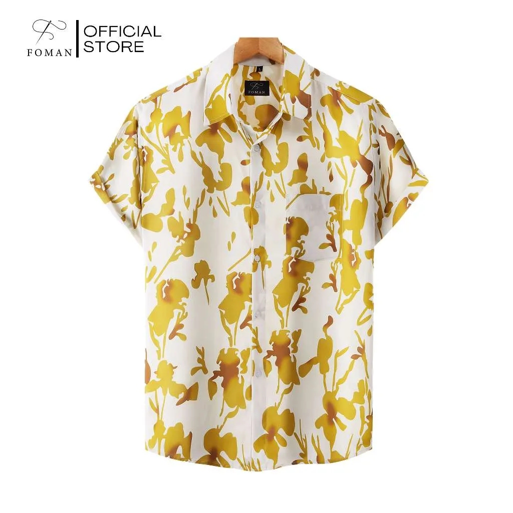 Ảnh Áo sơ mi tay ngắn nam FOMAN chính hãng, hoạ tiết Yellow Grass, vải Lụa Mango thoáng mát, thấm hút, mềm mịn, không nhăn 1