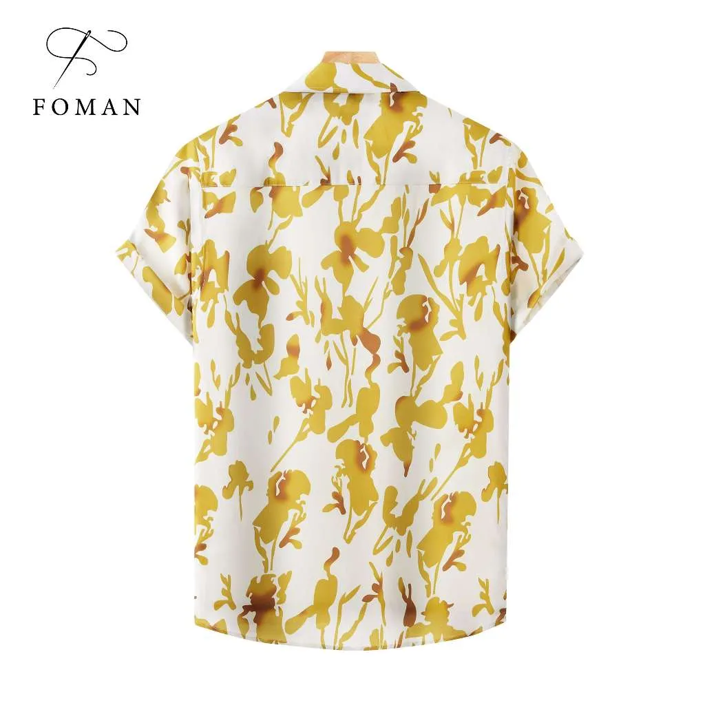 Ảnh Áo sơ mi tay ngắn nam FOMAN chính hãng, hoạ tiết Yellow Grass, vải Lụa Mango thoáng mát, thấm hút, mềm mịn, không nhăn 2
