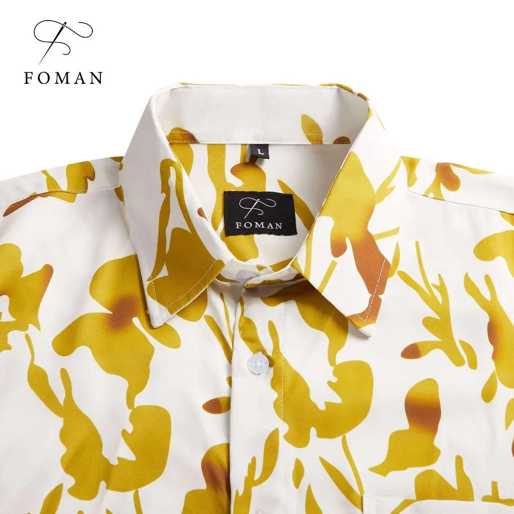 Ảnh Áo sơ mi tay ngắn nam FOMAN chính hãng, hoạ tiết Yellow Grass, vải Lụa Mango thoáng mát, thấm hút, mềm mịn, không nhăn 3