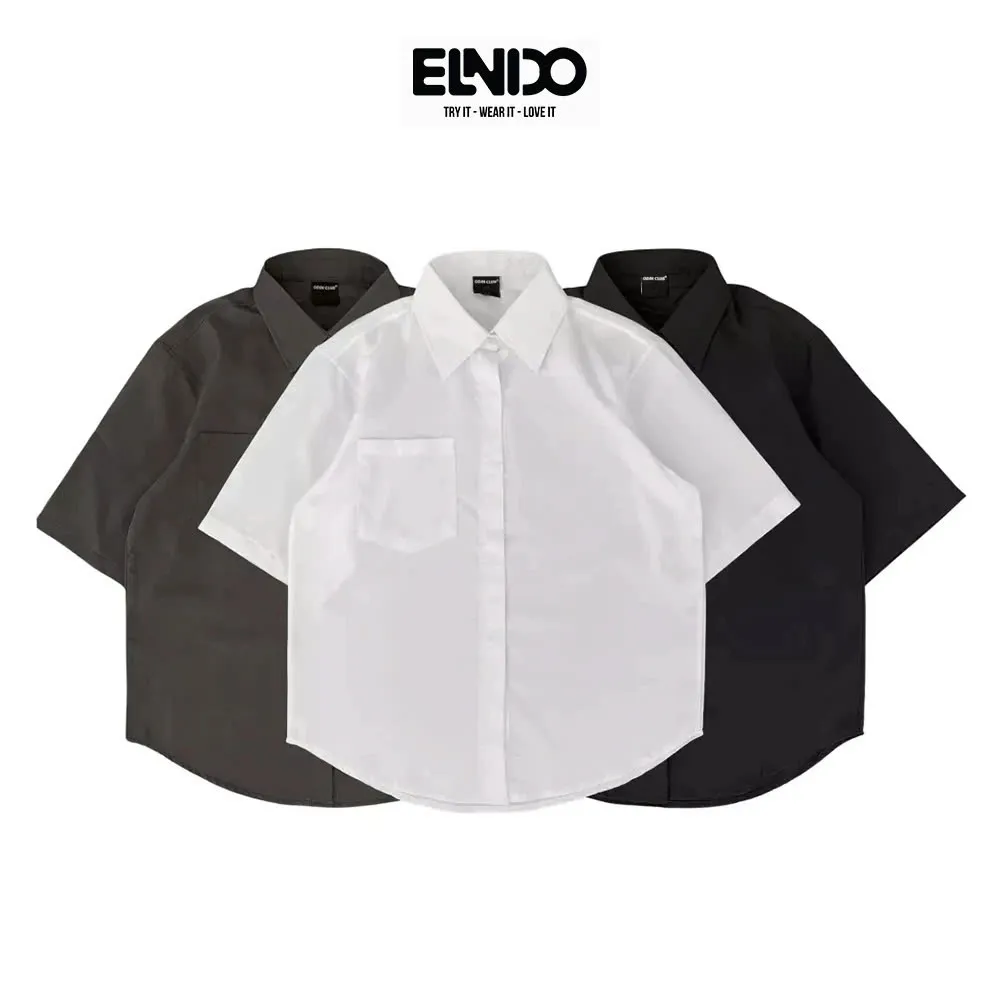 Ảnh Áo sơ mi tay ngắn nam nữ ELNIDO form rộng phong cách unisex Hàn Quốc chất vải lụa dãn cao cấp 2