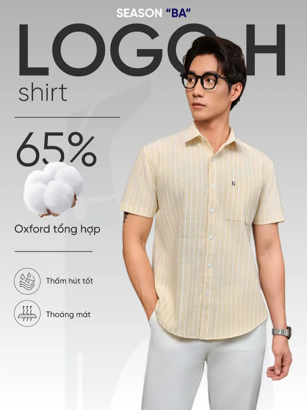 Ảnh Áo sơ mi tay ngắn SEASON "BA" họa tiết sọc, vải Oxford cao cấp, thoáng mát, độ bền cao - HUSSIO 2