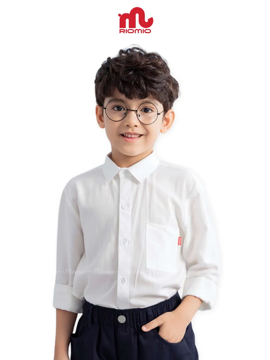 Ảnh Áo sơ mi trắng bé trai RIOMIO size 20-42kg chất 100% cotton thô Hàn mềm mát RA696 1