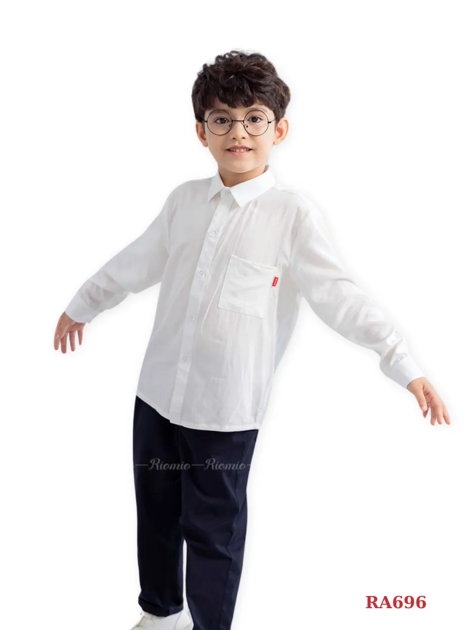 Ảnh Áo sơ mi trắng bé trai RIOMIO size 20-42kg chất 100% cotton thô Hàn mềm mát RA696 4