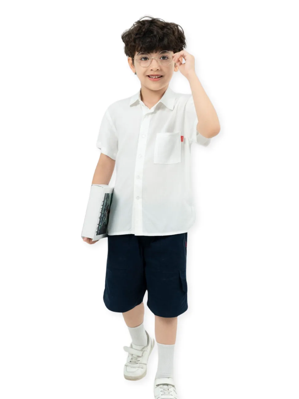 Ảnh Áo sơ mi trắng cộc tay bé trai RIOMIO size 21-42kg, chất cotton thô Hàn mềm thoáng mát RA660 2