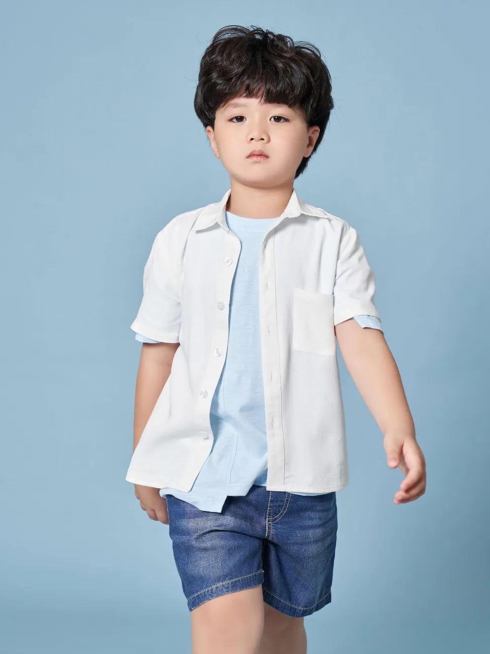 Ảnh Áo sơ mi trắng cộc tay bé trai RIOMIO size 21-42kg, chất cotton thô Hàn mềm thoáng mát RA660 4