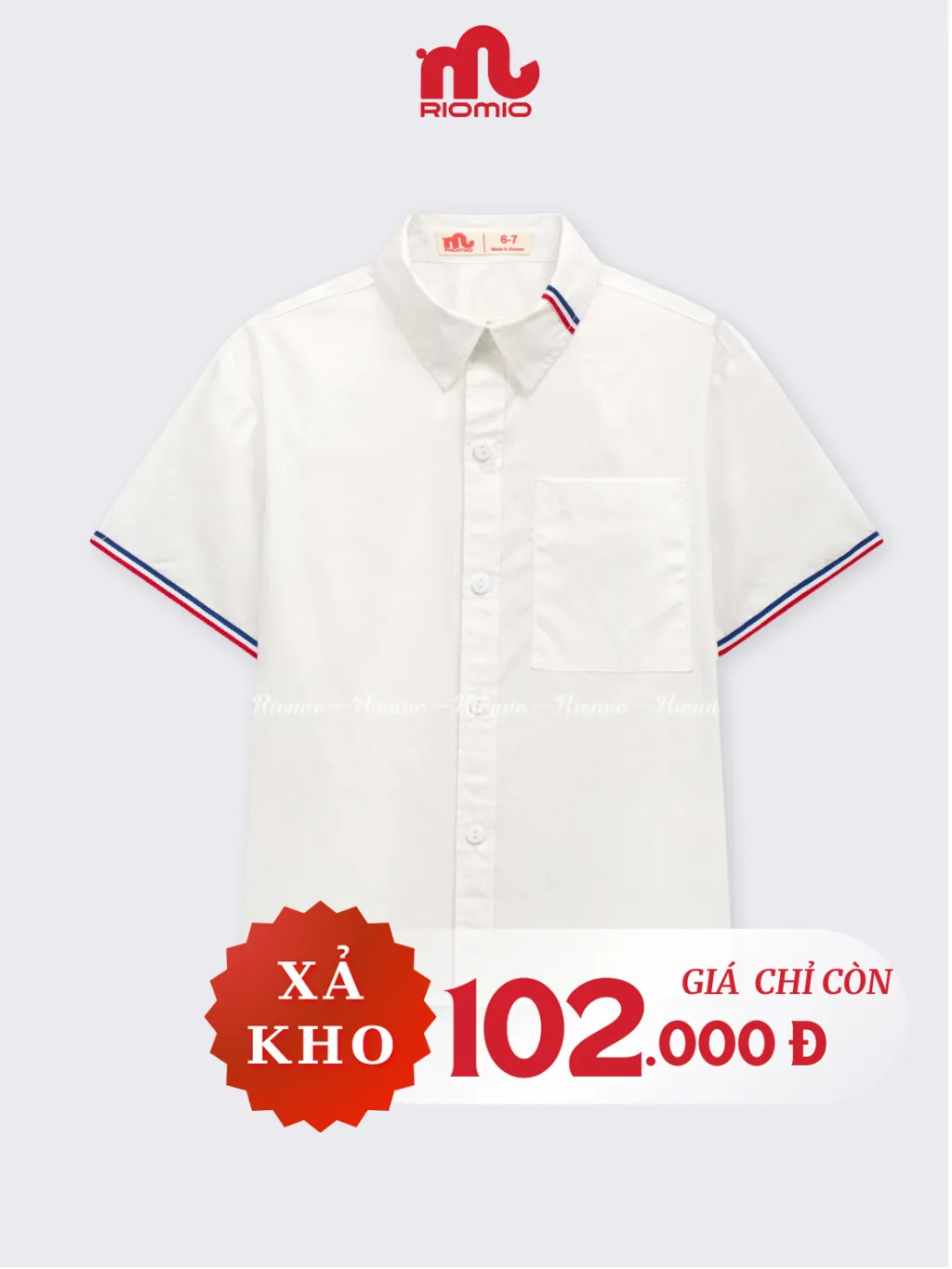 Ảnh Áo sơ mi trắng cộc tay Clitus bé trai RIOMIO chất cotton thô Hàn mềm-RA921 1