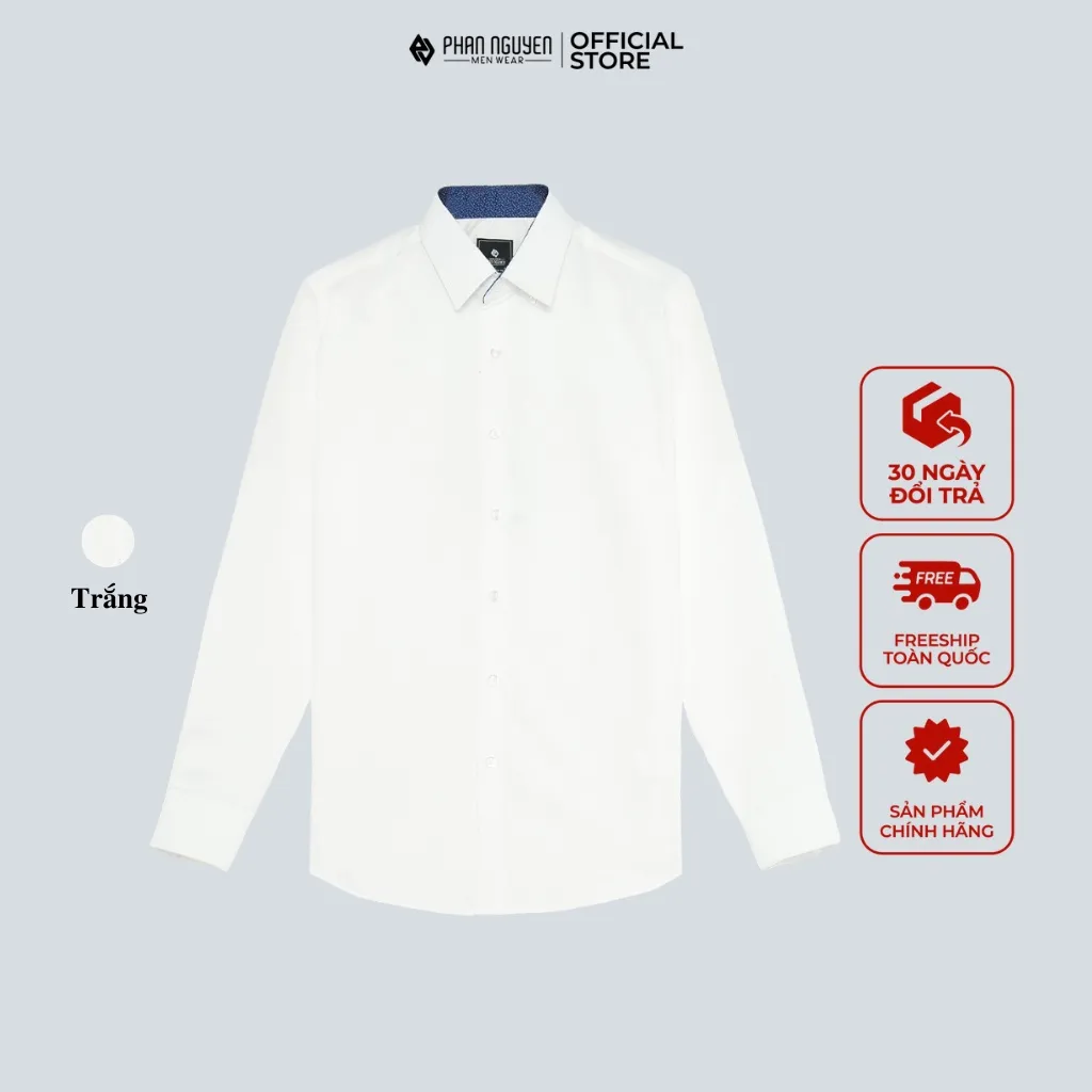 Ảnh Áo sơ mi trắng dài tay nam Phan Nguyễn, chất liệu modal mềm, nhẹ, mát, form slim fit SMD.1181 1
