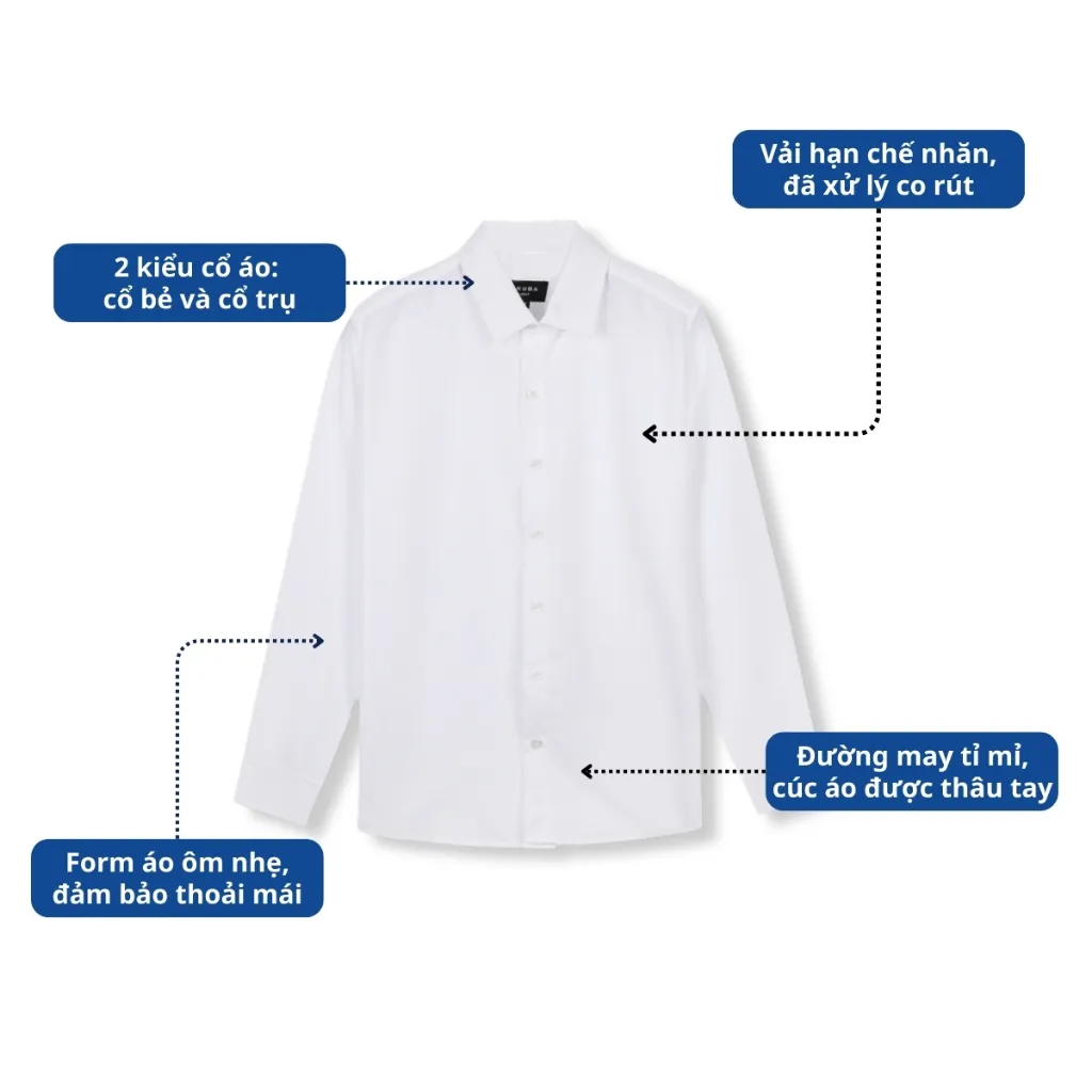 Ảnh Áo sơ mi trắng nam AKUBA tay dài đi làm form slimfit, vải lụa không nhăn, thoáng mát | 01AB2044 2
