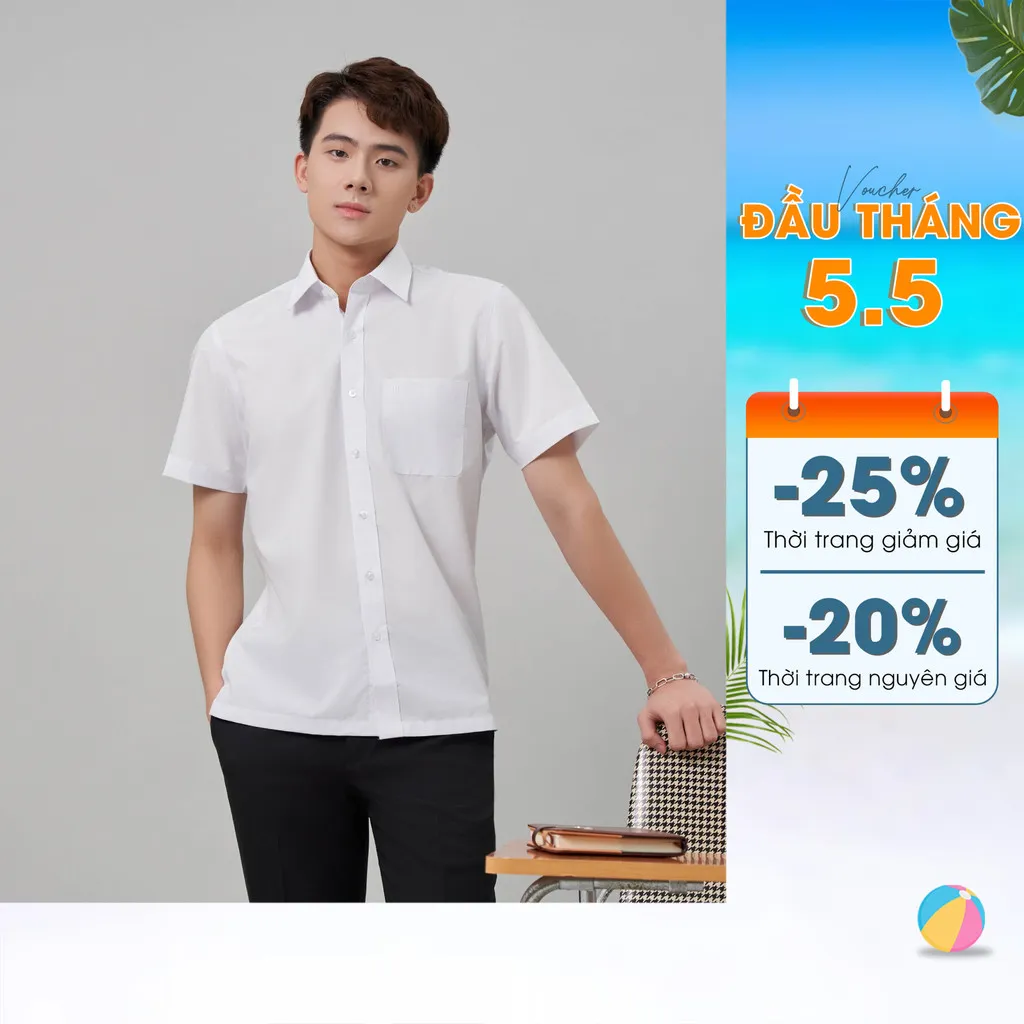 Ảnh Áo sơ mi trắng nam cộc tay May 10 mã 010122932WON AT049 dáng suông 1