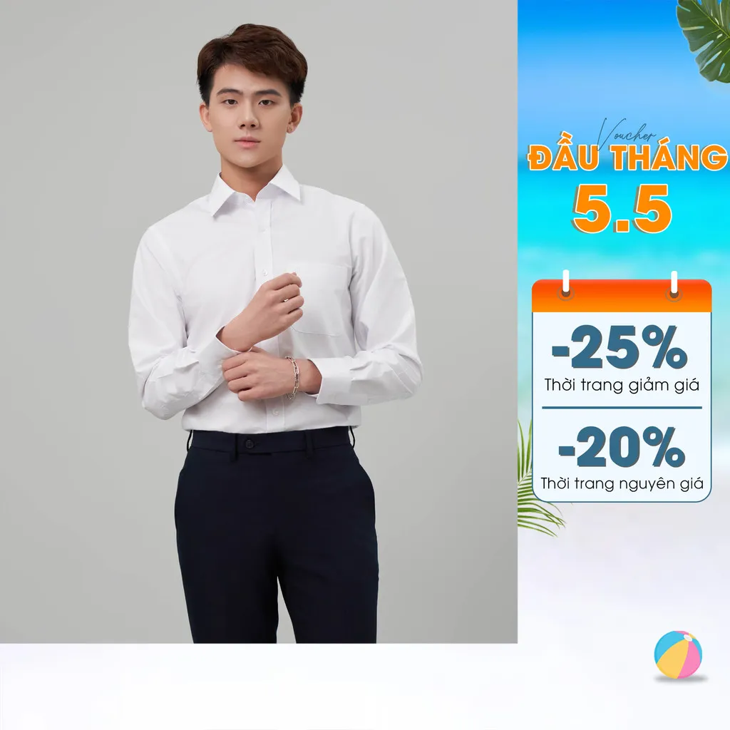 Ảnh Áo sơ mi trắng nam dài tay May 10 dáng Regular mã 010123049W 003/1 1