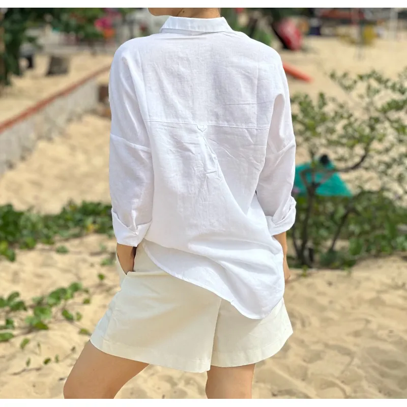 Ảnh Áo sơ mi trắng tay dài linen cotton cao cấp 3