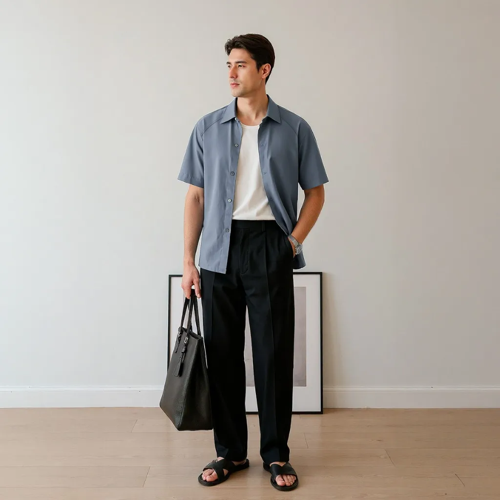 Ảnh Áo sơ mi trơn nam tay ngắn SIXMEN, form regular tôn dáng, chất liệu Cotton cao cấp thấm hút mồ hôi, không nhăn, co giãn 1