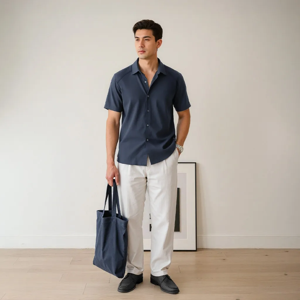 Ảnh Áo sơ mi trơn nam tay ngắn SIXMEN, form regular tôn dáng, chất liệu Cotton cao cấp thấm hút mồ hôi, không nhăn, co giãn 3