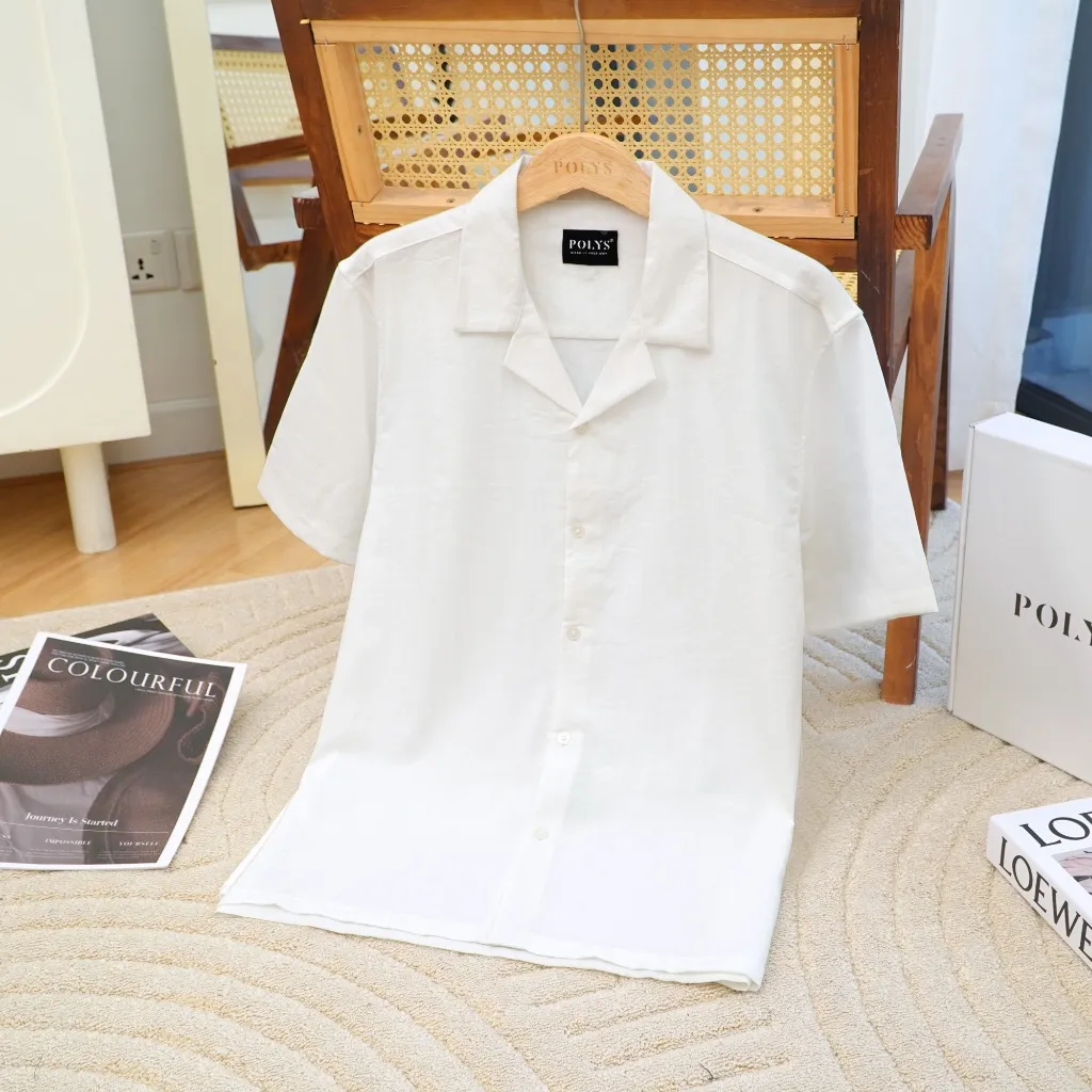 Ảnh Áo Sơ Mi Đũi Nam POLYS Tay Ngắn Cổ Vest 4 Màu, Vải Đũi Tơ Co Giãn Thấm Hút Tốt SƠ MI ĐŨI NGẮN TAY 3