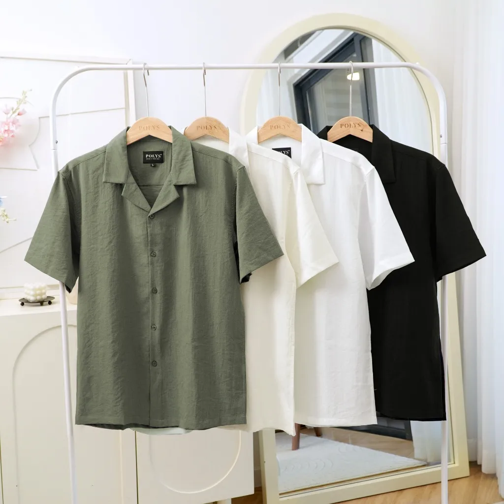 Ảnh Áo Sơ Mi Đũi Nam POLYS Tay Ngắn Cổ Vest 4 Màu, Vải Đũi Co Giãn Thấm Hút Tốt SƠ MI ĐŨI NGẮN TAY 1