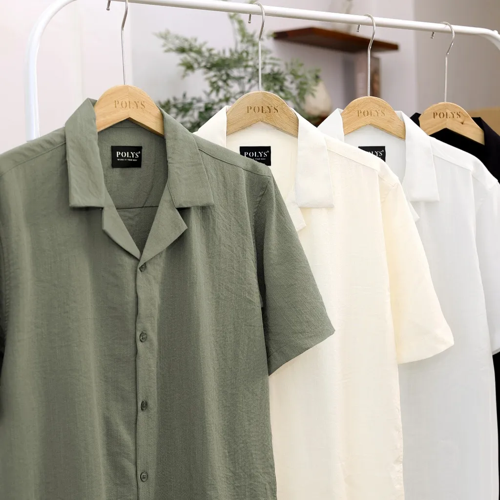 Ảnh Áo Sơ Mi Đũi Nam POLYS Tay Ngắn Cổ Vest 4 Màu, Vải Đũi Co Giãn Thấm Hút Tốt SƠ MI ĐŨI NGẮN TAY 2