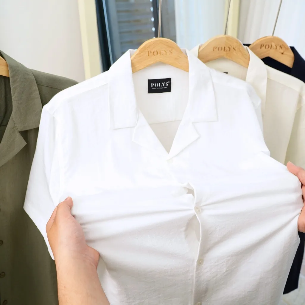 Ảnh Áo Sơ Mi Đũi Nam POLYS Tay Ngắn Cổ Vest 4 Màu, Vải Đũi Co Giãn Thấm Hút Tốt SƠ MI ĐŨI NGẮN TAY 4