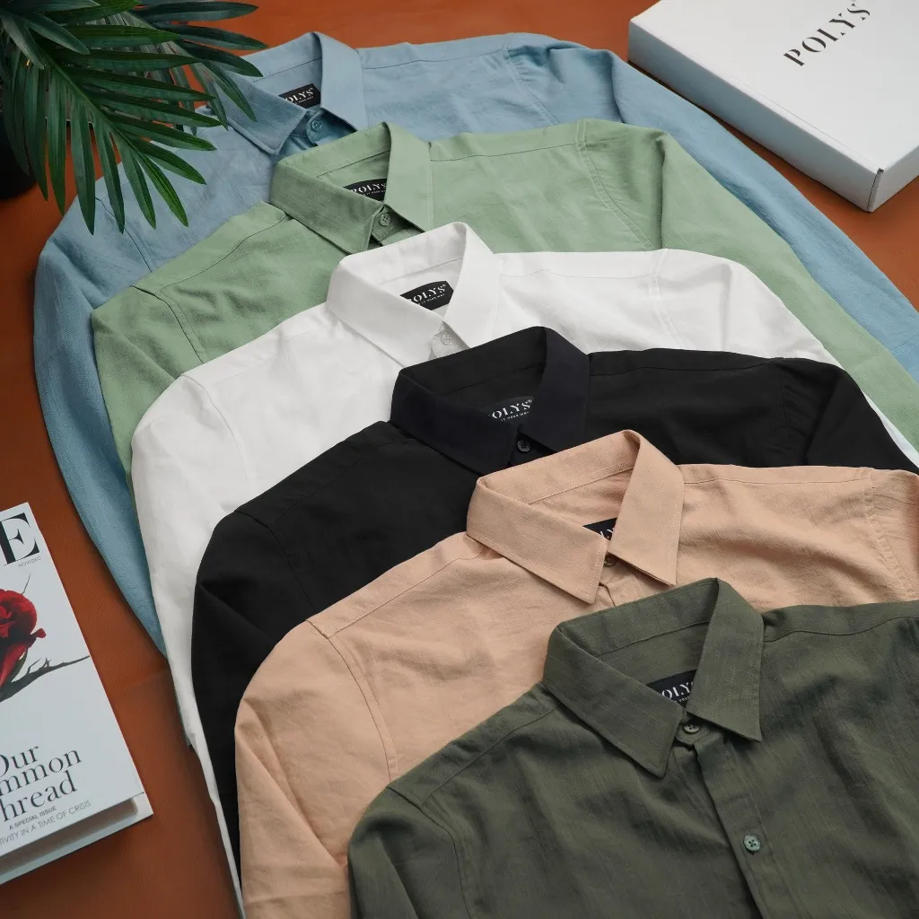 Ảnh Áo sơ mi đũi POLYS Dài Tay Fullbox, vải Đũi Tơ co giãn, thoáng khí Sơ mi đũi nam dài tay LINEN SHIRT 2