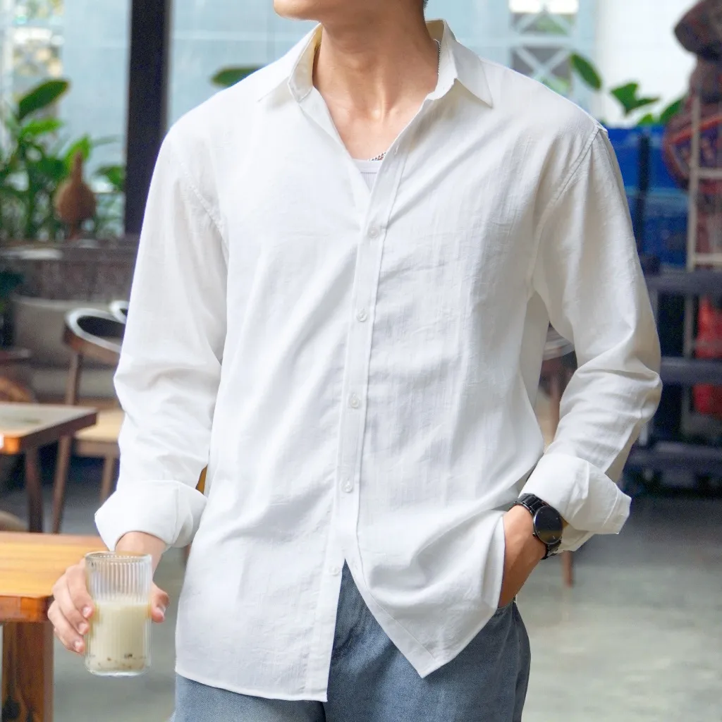Ảnh Áo sơ mi đũi POLYS Dài Tay Fullbox, vải Đũi Tơ co giãn, thoáng khí Sơ mi đũi nam dài tay LINEN SHIRT 4