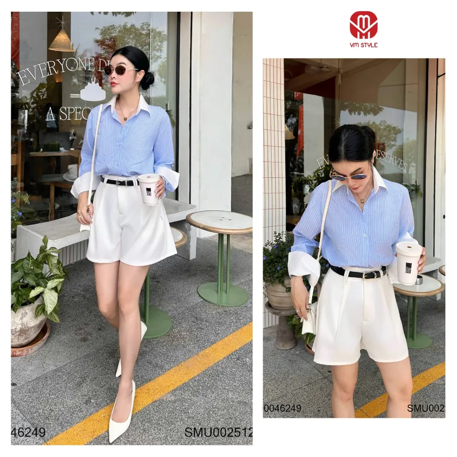 Ảnh Áo Sơ Mi VM STYLE Chất Đũi Hàn Quốc Form Rộng Họa Tiết Sọc Phối Đơn Giản SMU00251 2