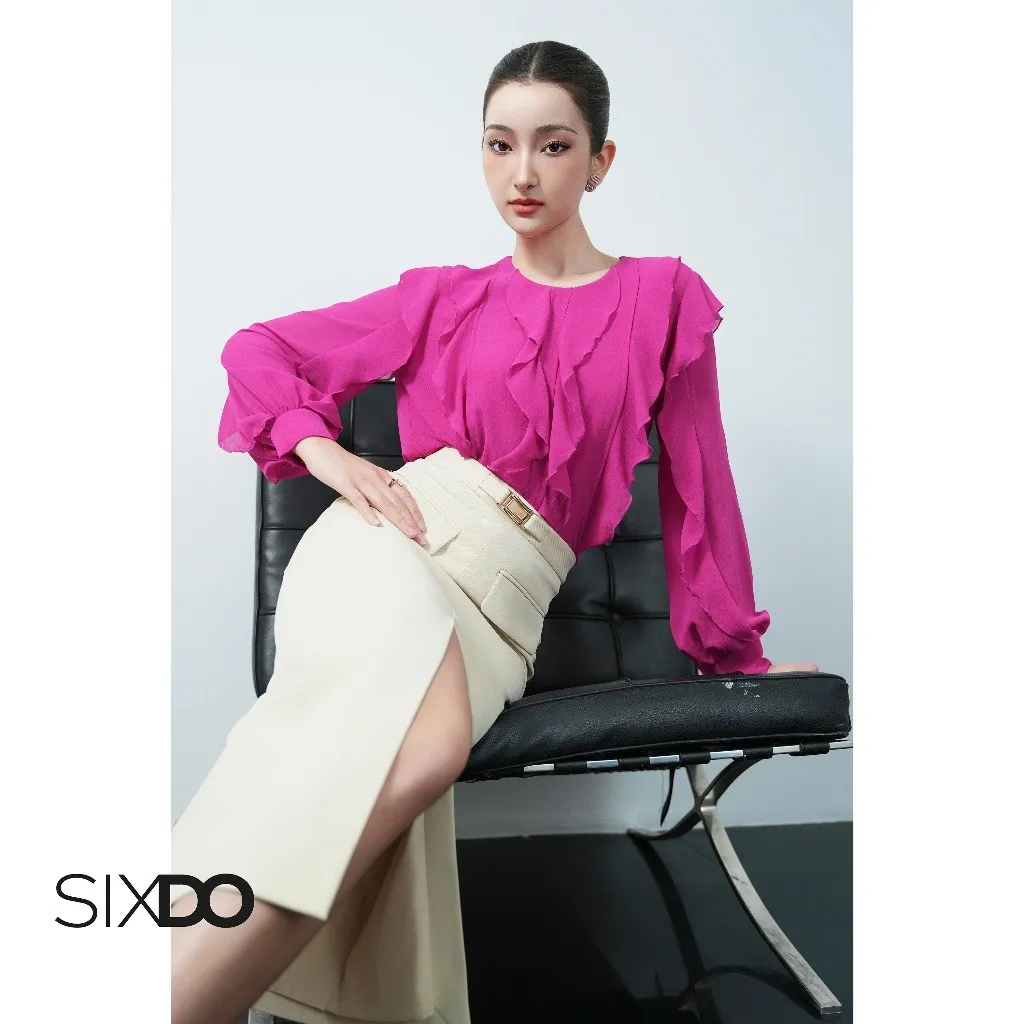 Ảnh Áo sơ mi voan phối bèo SIXDO (Dark Magenta Chiffon Blouse) 3