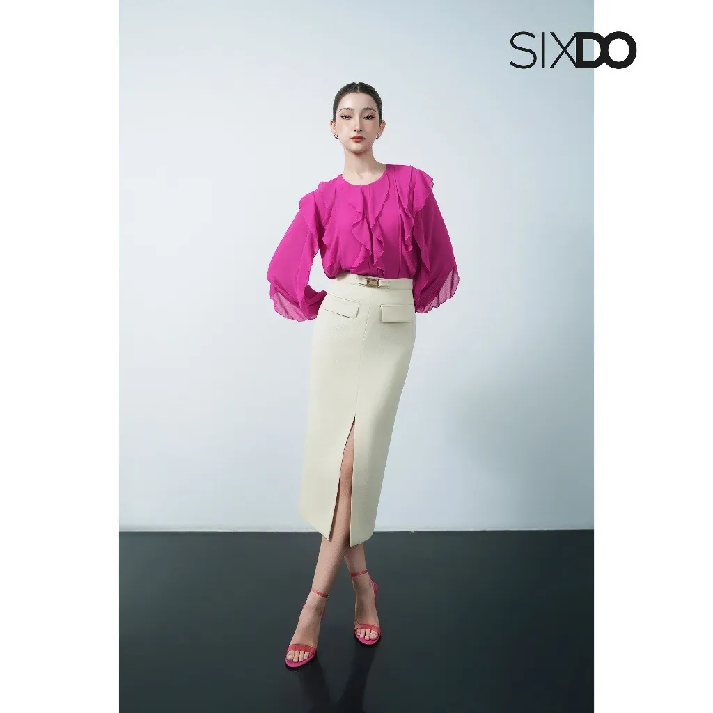 Ảnh Áo sơ mi voan phối bèo SIXDO (Dark Magenta Chiffon Blouse) 4