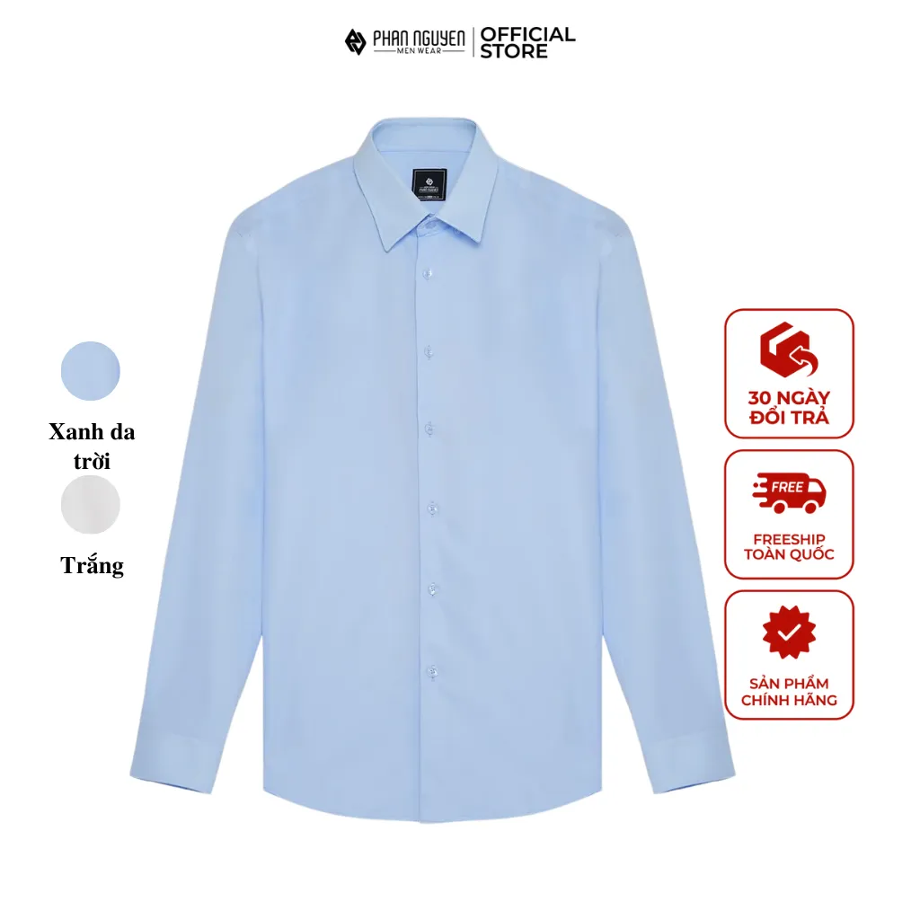 Ảnh Áo sơ mi xanh dài tay nam Phan Nguyễn, chất liệu 100% Microfiber mềm nhẹ mát, form slim SMD.1277 2